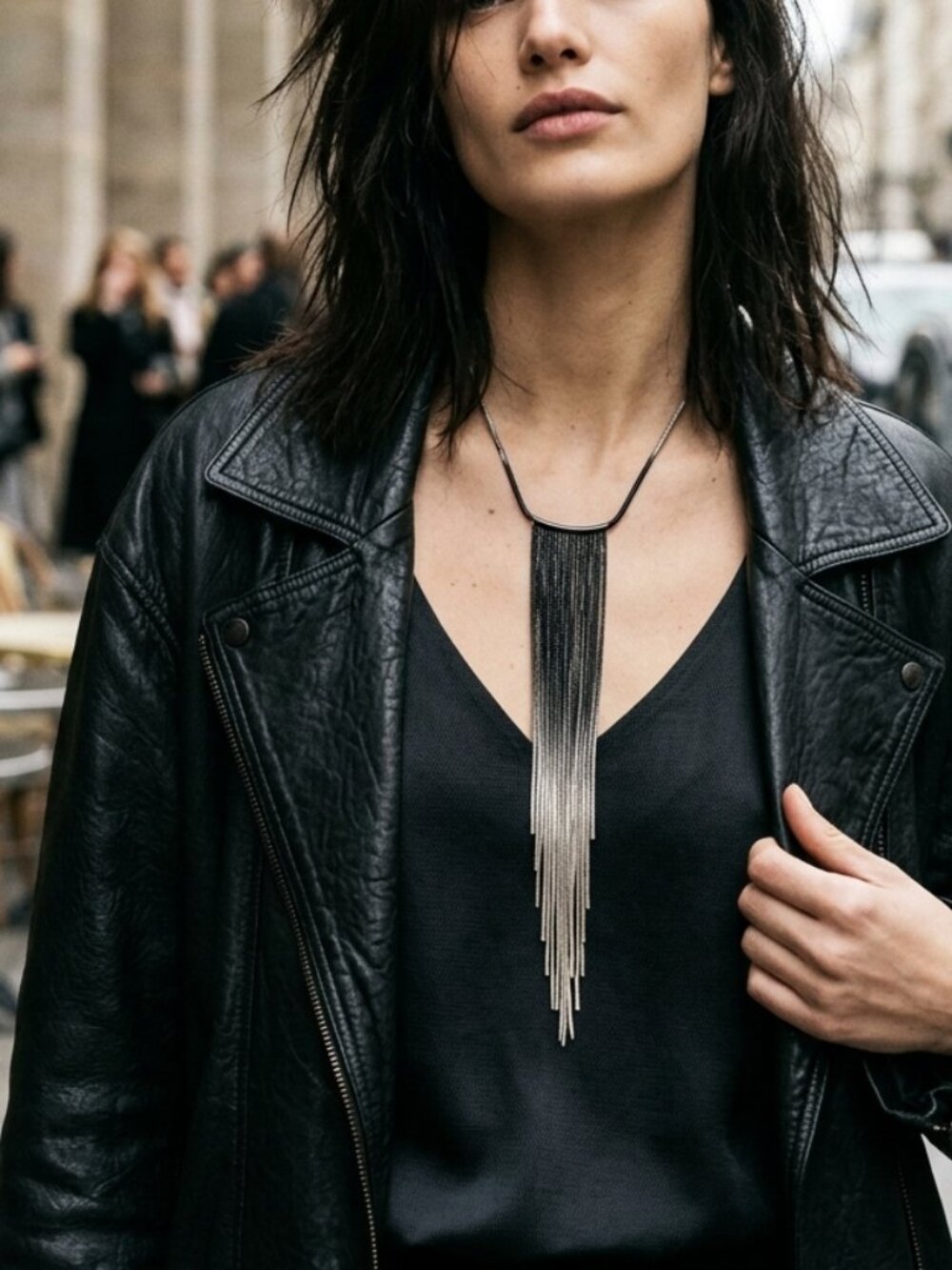 Unique, Vintage Ombré Statement Black/Gold Snake Chain Fringe Waterfall Necklace